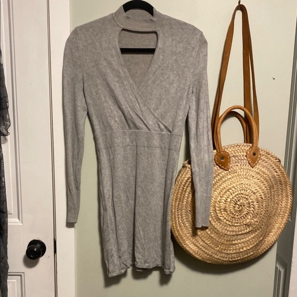 Dynamite Light Gray Long Sleeve Mini Dress keyhole front - super soft - small - Picture 1 of 5